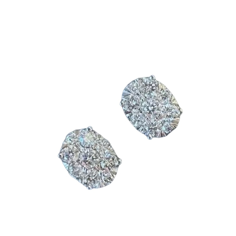 Silver Plated Zircon Oval Stud Earrings